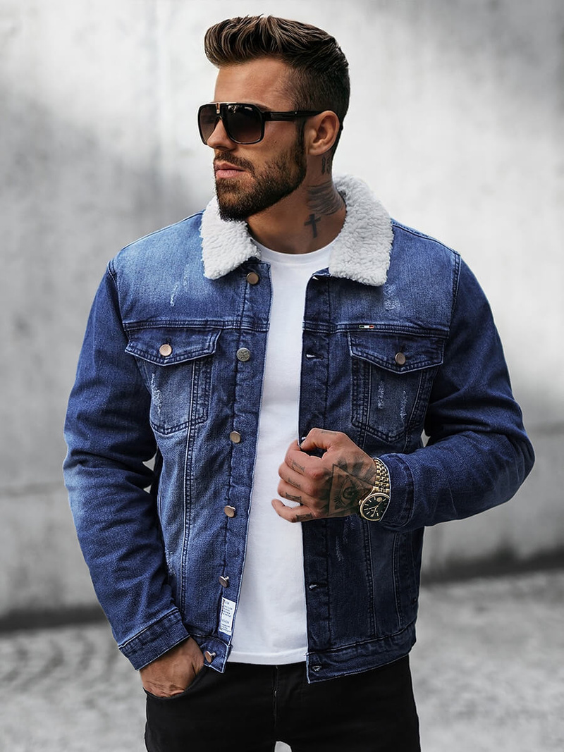 Herren Jeansjacke Mit Sherpa-Futter - Gefütterte Denim Jacke Für Winter