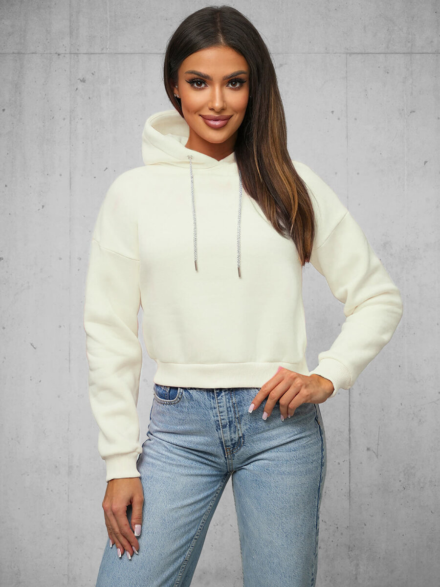 Ozonee Damen Kapuzenpullover Ecru OZONEE O/12102