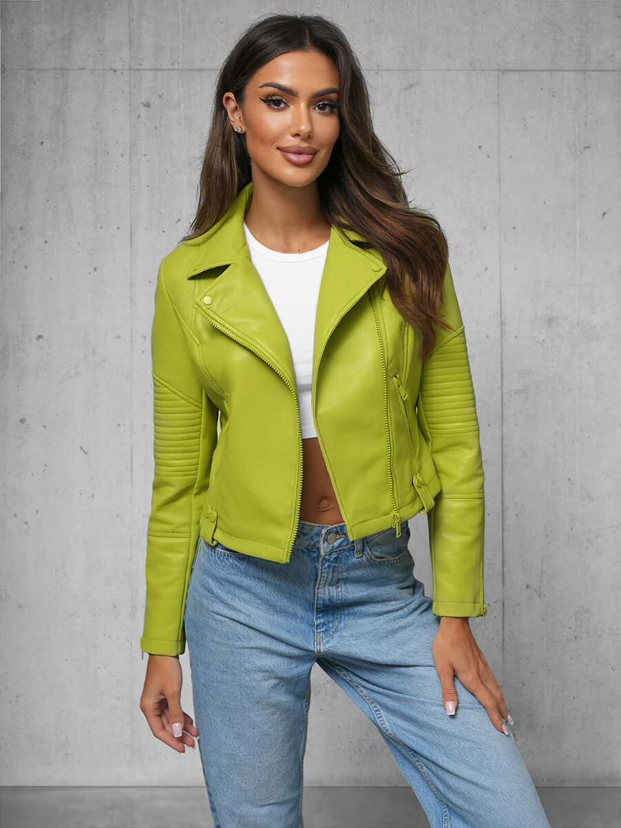 Ozonee Damen Lederjacke Limette OZONEE JS/11Z8130