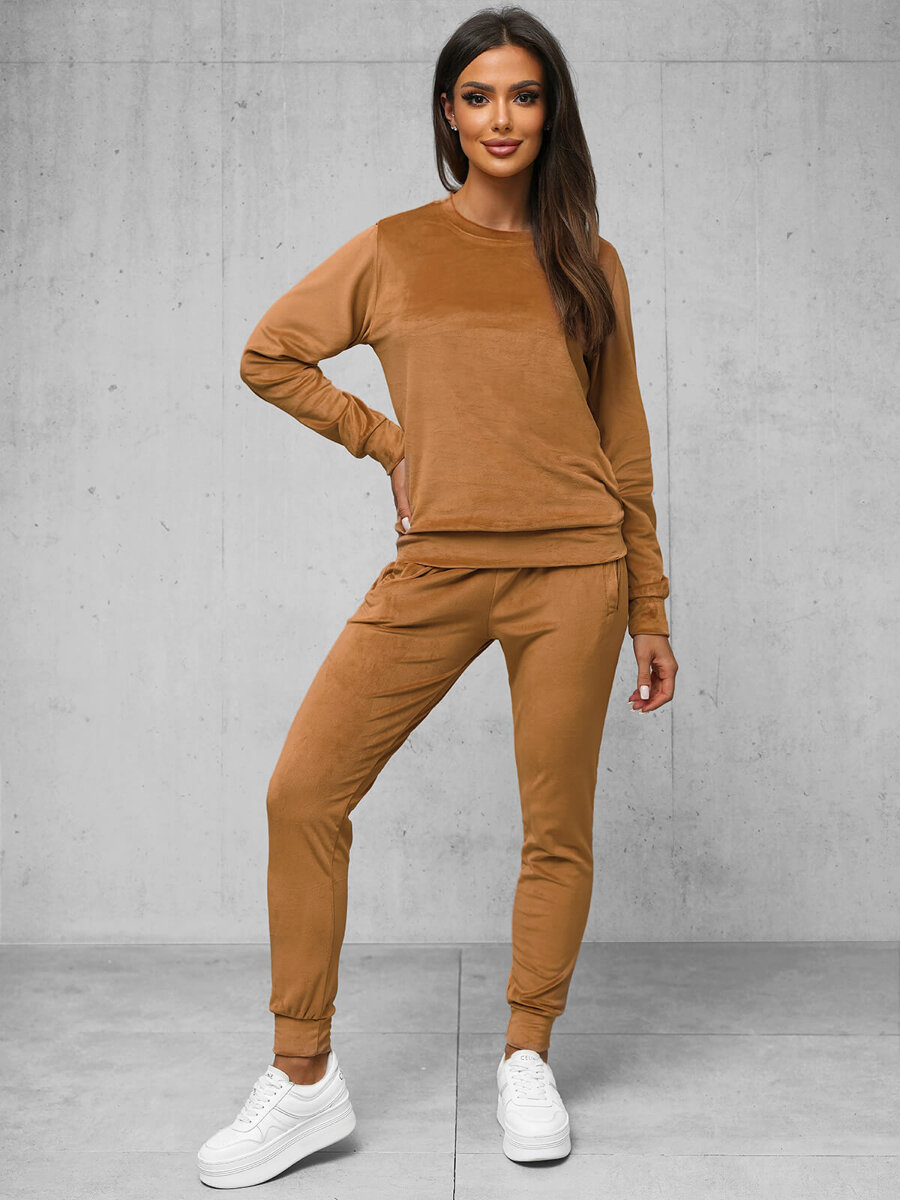 Ozonee Damen Velours Sportanzug Camel OZONEE O/8C1173/157Z