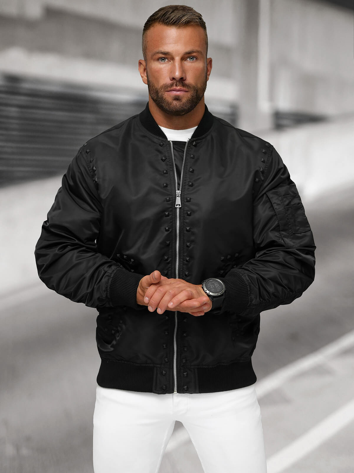 Ozonee Herren Bomberjacke Schwarz OZONEE O/8905Z