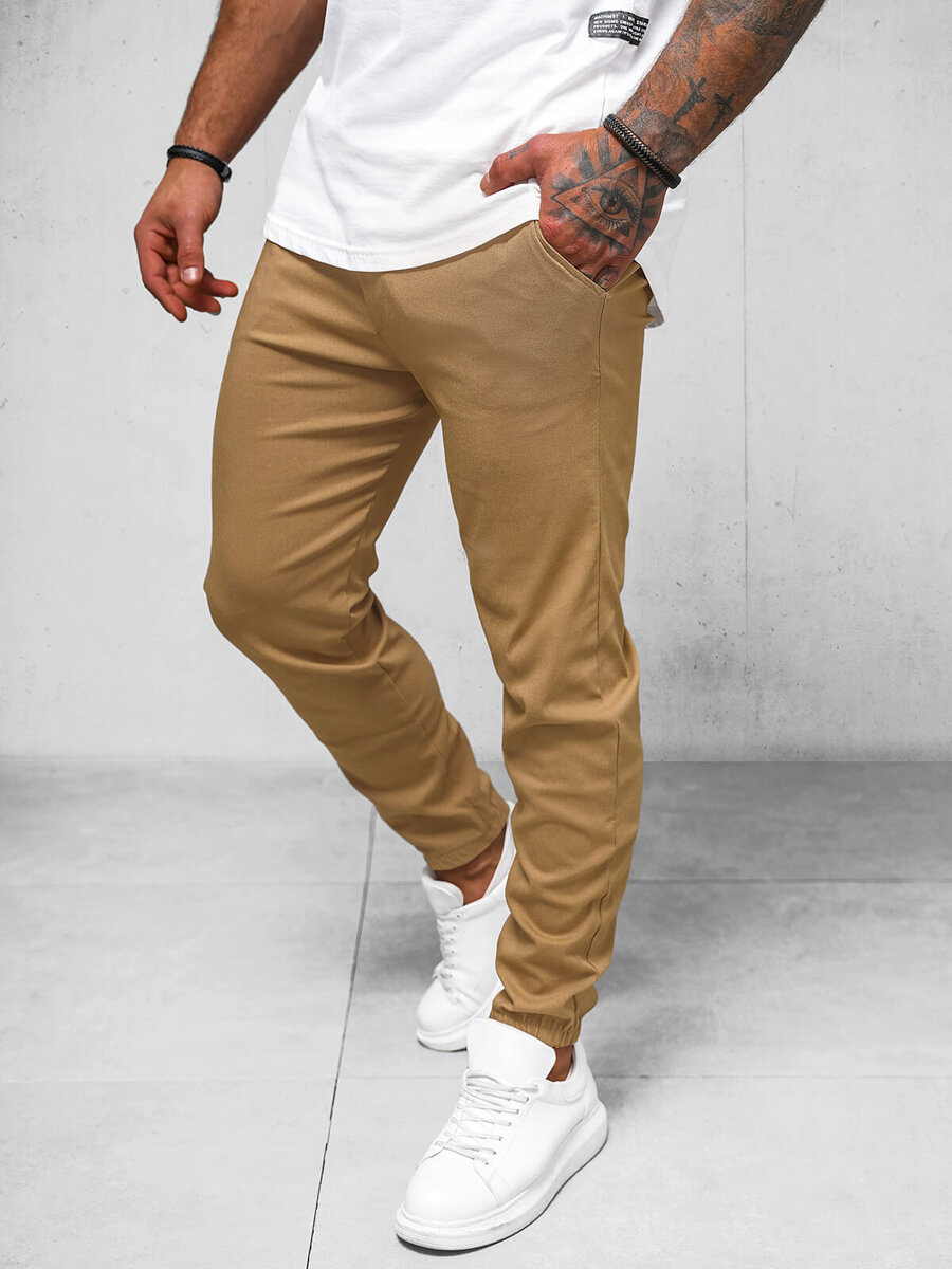 Ozonee Herren Chino Jogger Hose Camel OZONEE O/1405SP