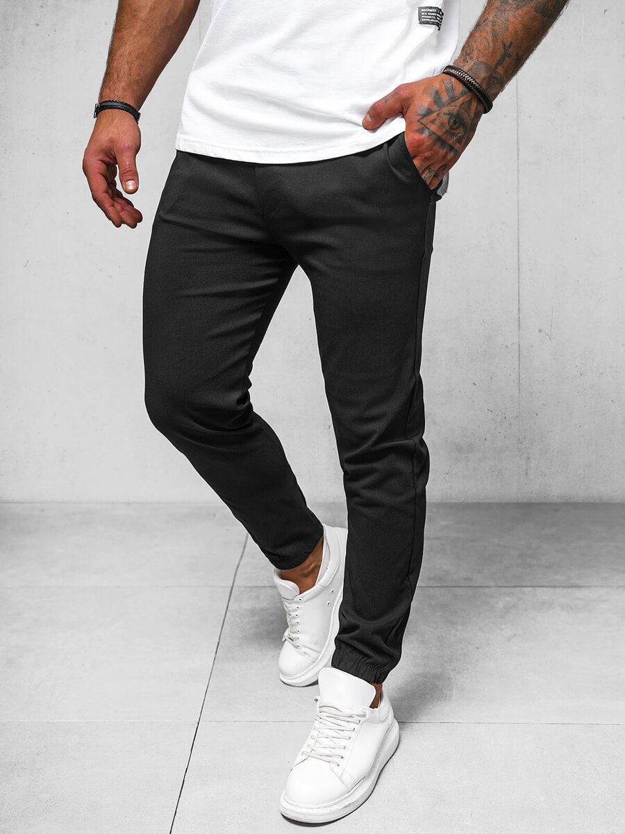 Ozonee Herren Chino Jogger Hose Schwarz OZONEE O/1405SP