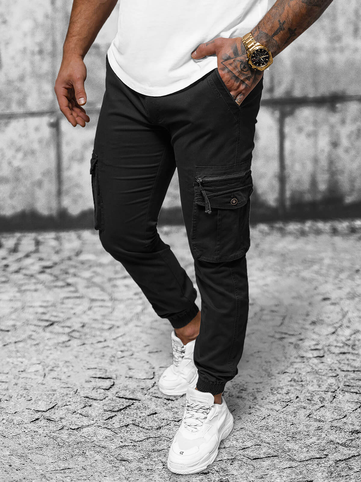 Ozonee Herren Chino Jogger Schwarz OZONEE NB/MP0201N