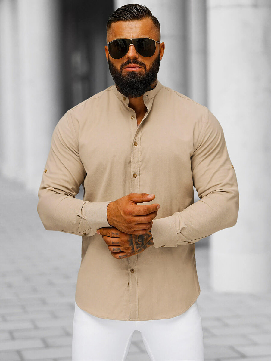 Ozonee Herren Hemd Beige OZONEE O/V123