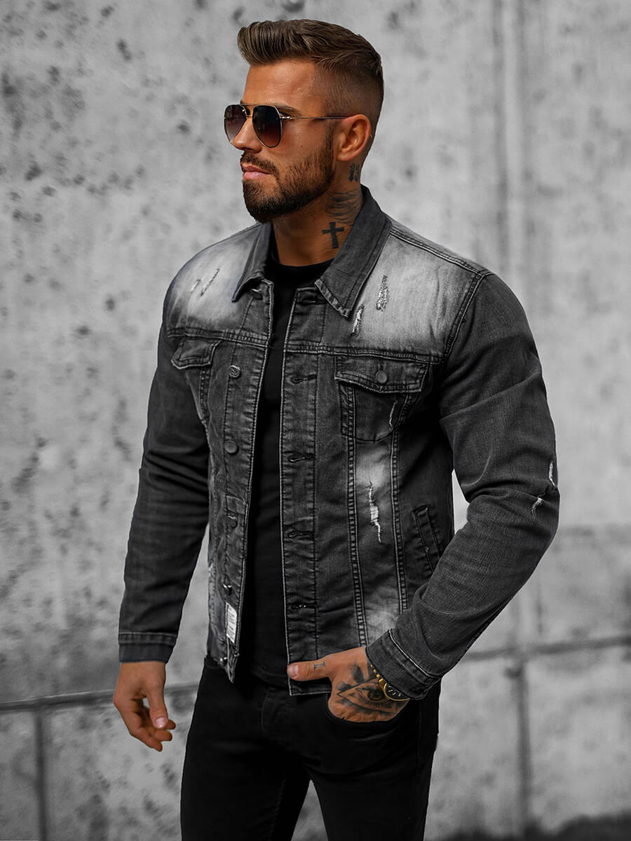 Ozonee Herren Jeansjacke Schwarz OZONEE NB/MJ500NZ