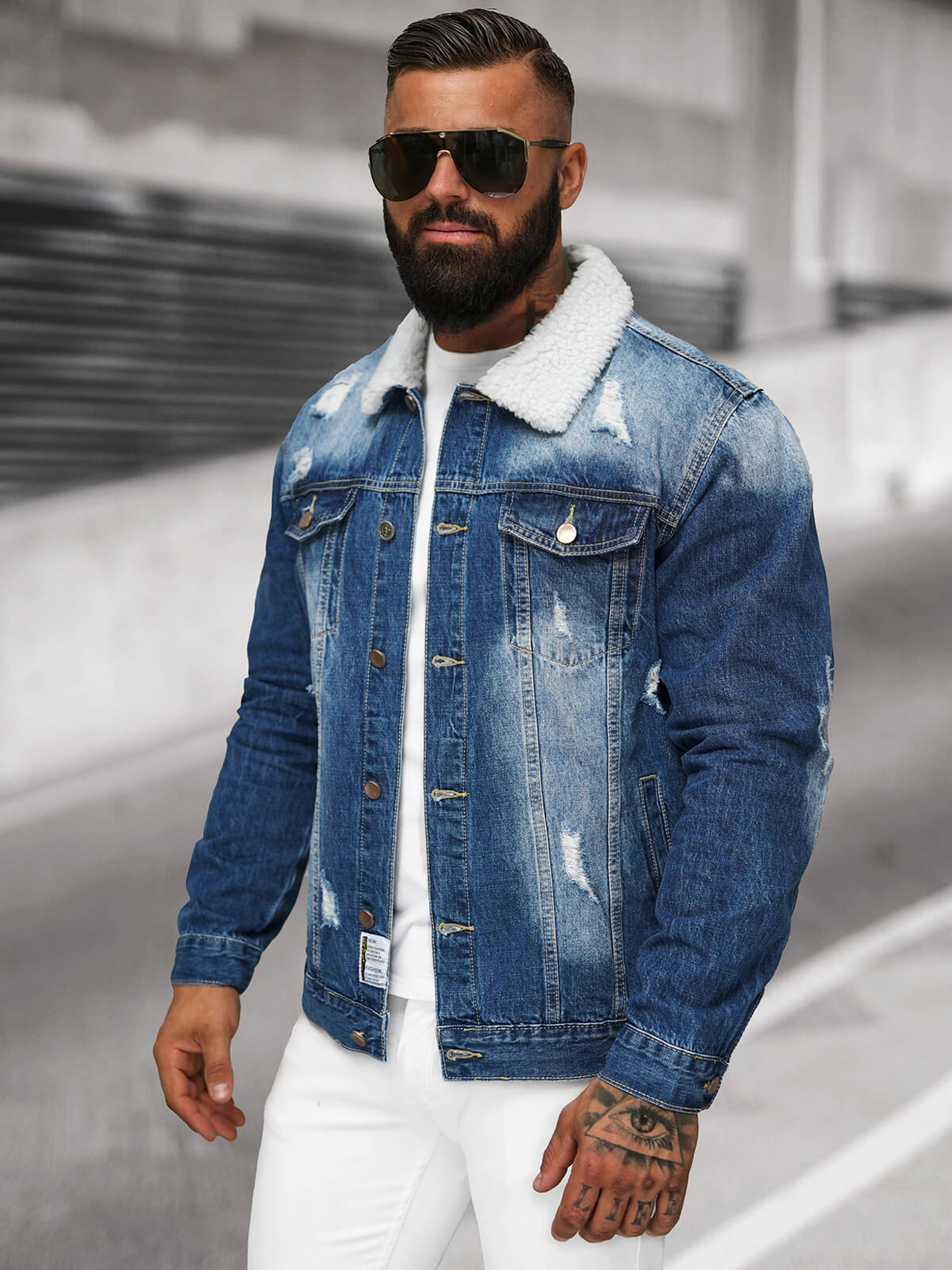 Ozonee Herren Jeansjacke Sherpa Blau OZONEE NB/MJ502BZ