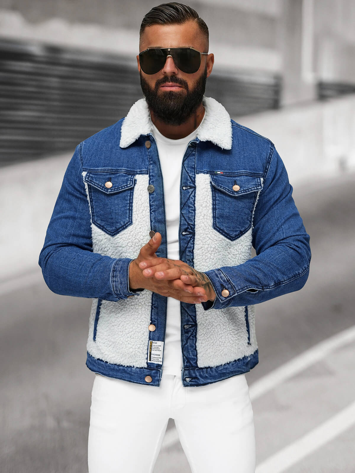 Ozonee Herren Jeansjacke Sherpa Blau OZONEE NB/MJ533BZ