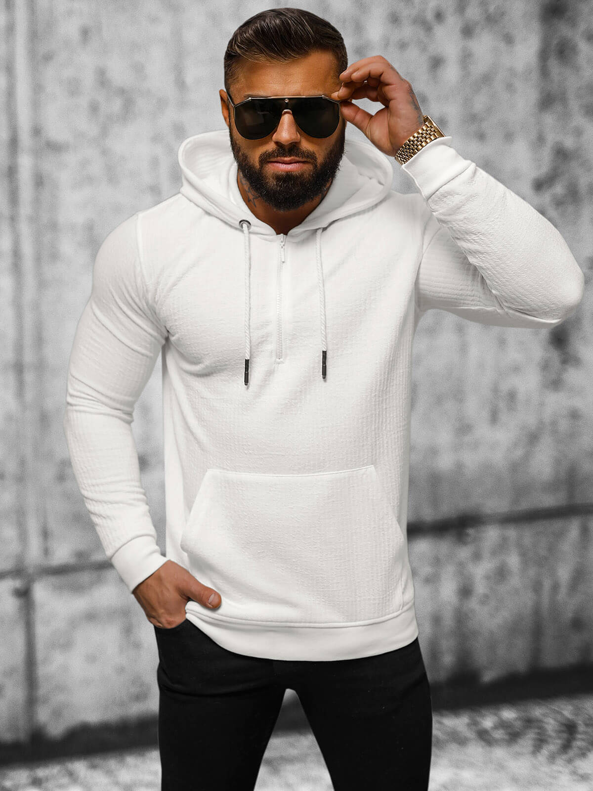 Ozonee Herren Kapuzenpullover Ecru OZONEE O/TB2273