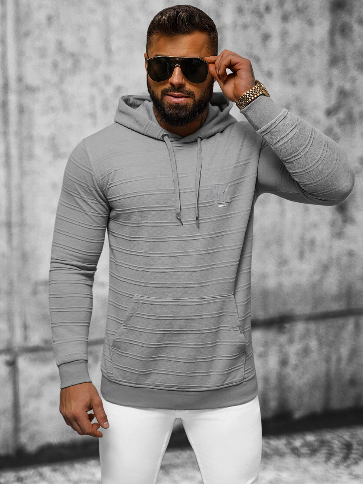 Ozonee Herren Kapuzenpullover Grau OZONEE O/TB2272