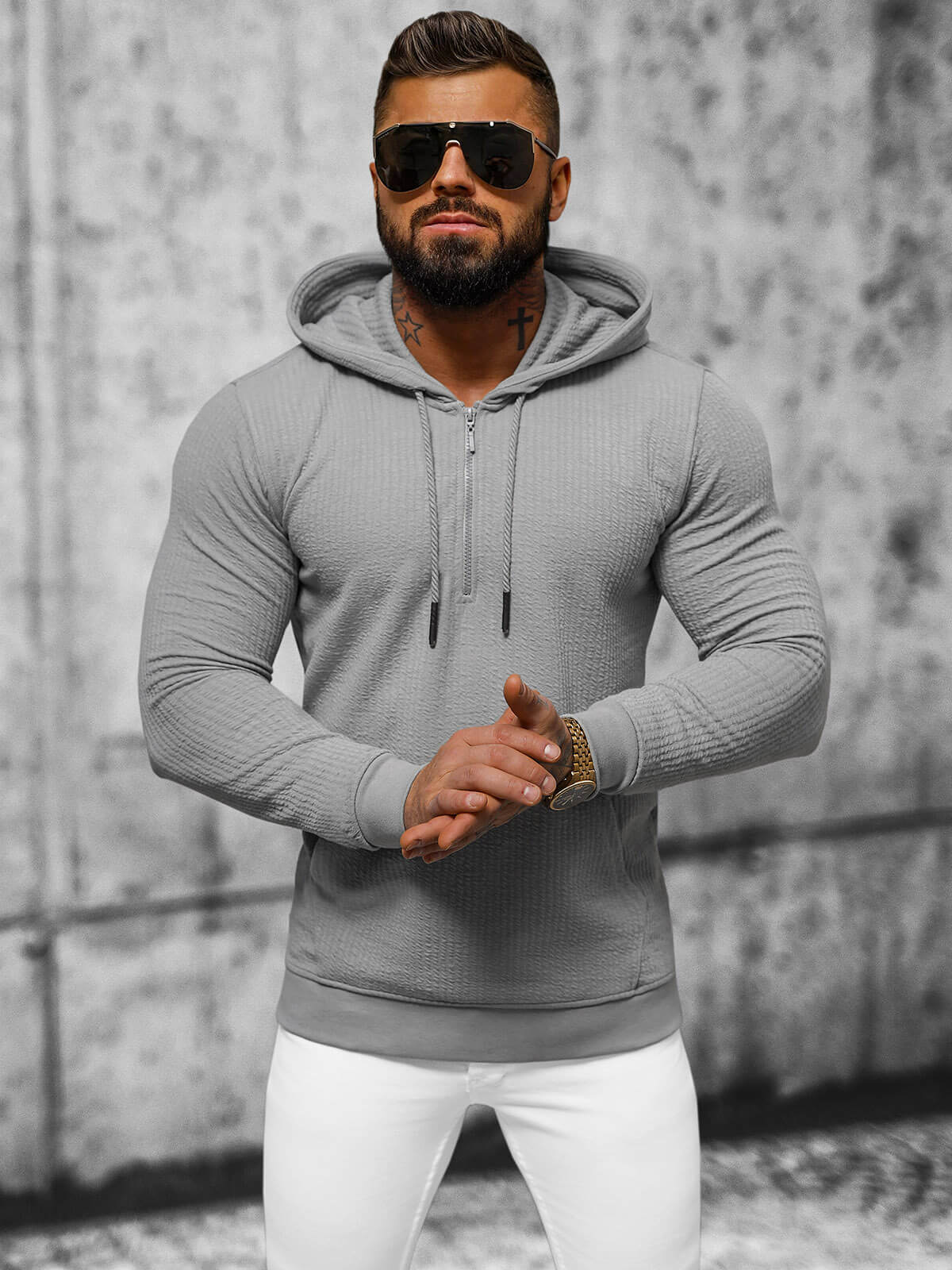 Ozonee Herren Kapuzenpullover Grau OZONEE O/TB2273