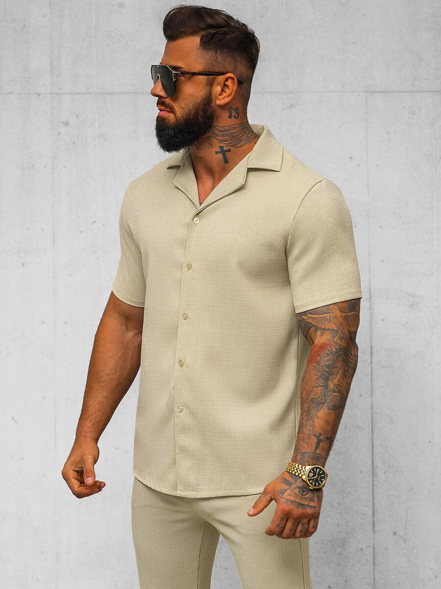 Kurzarmhemd herren beige Clearance