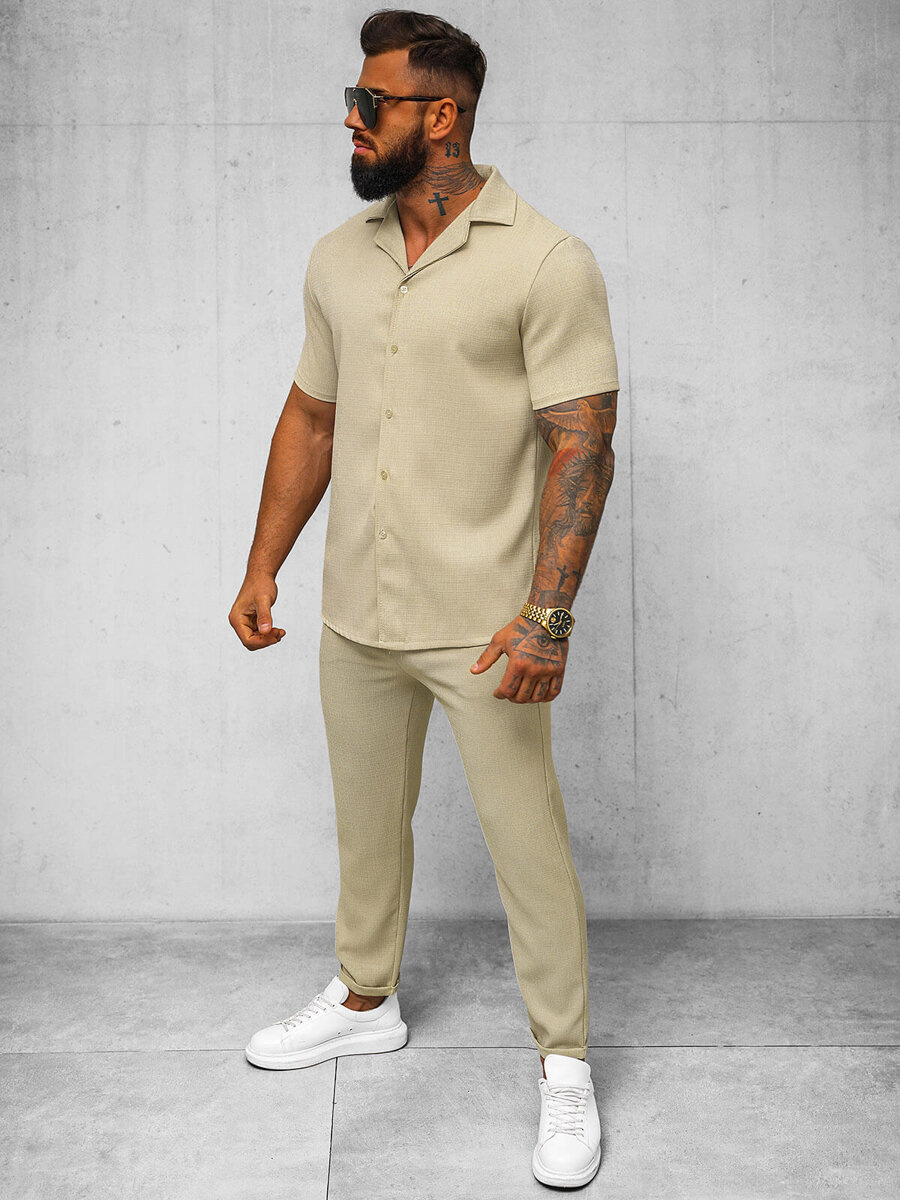 Kurzarmhemd herren beige Clearance
