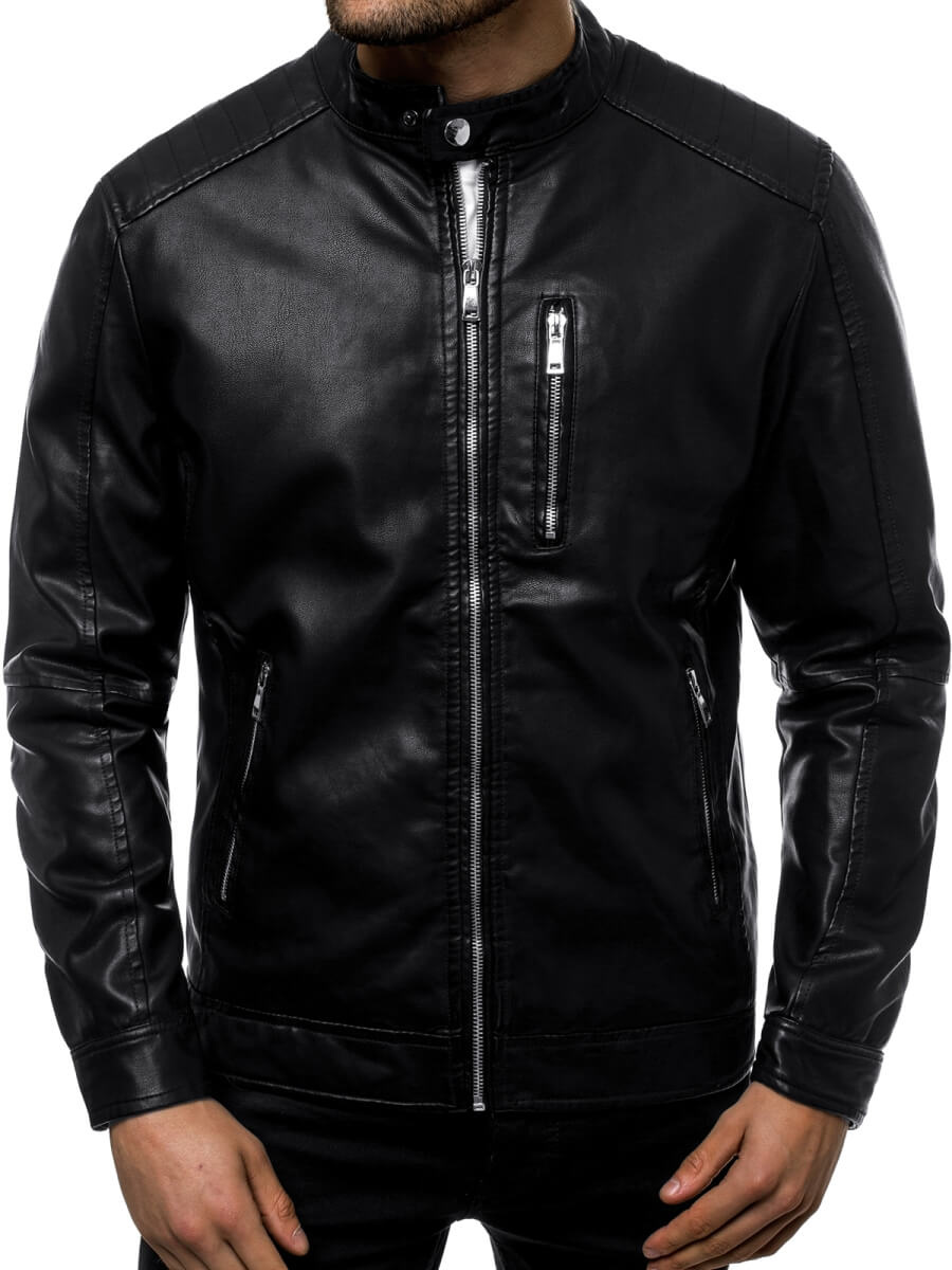 Herren Lederjacke Schwarz Ozonee Jb Jp1149 Ozonee