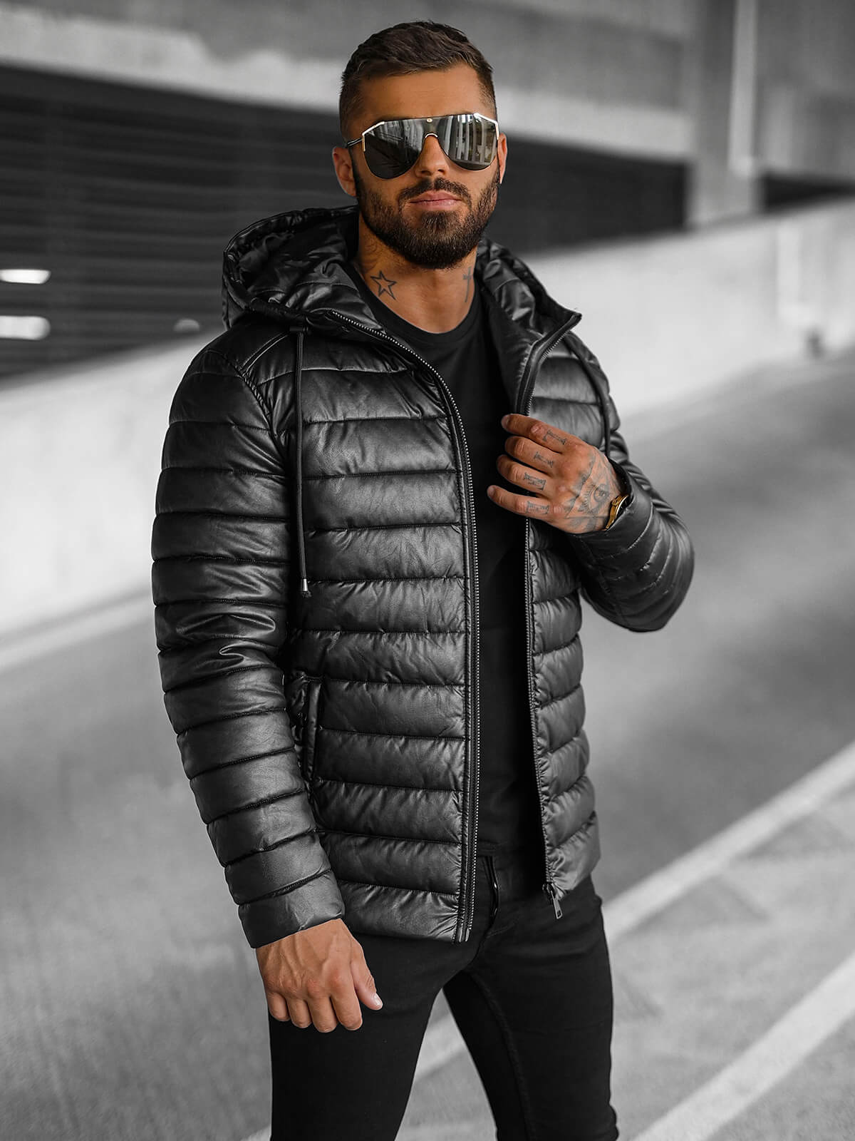 Ozonee Herren Lederjacke Schwarz OZONEE O/11Z8088