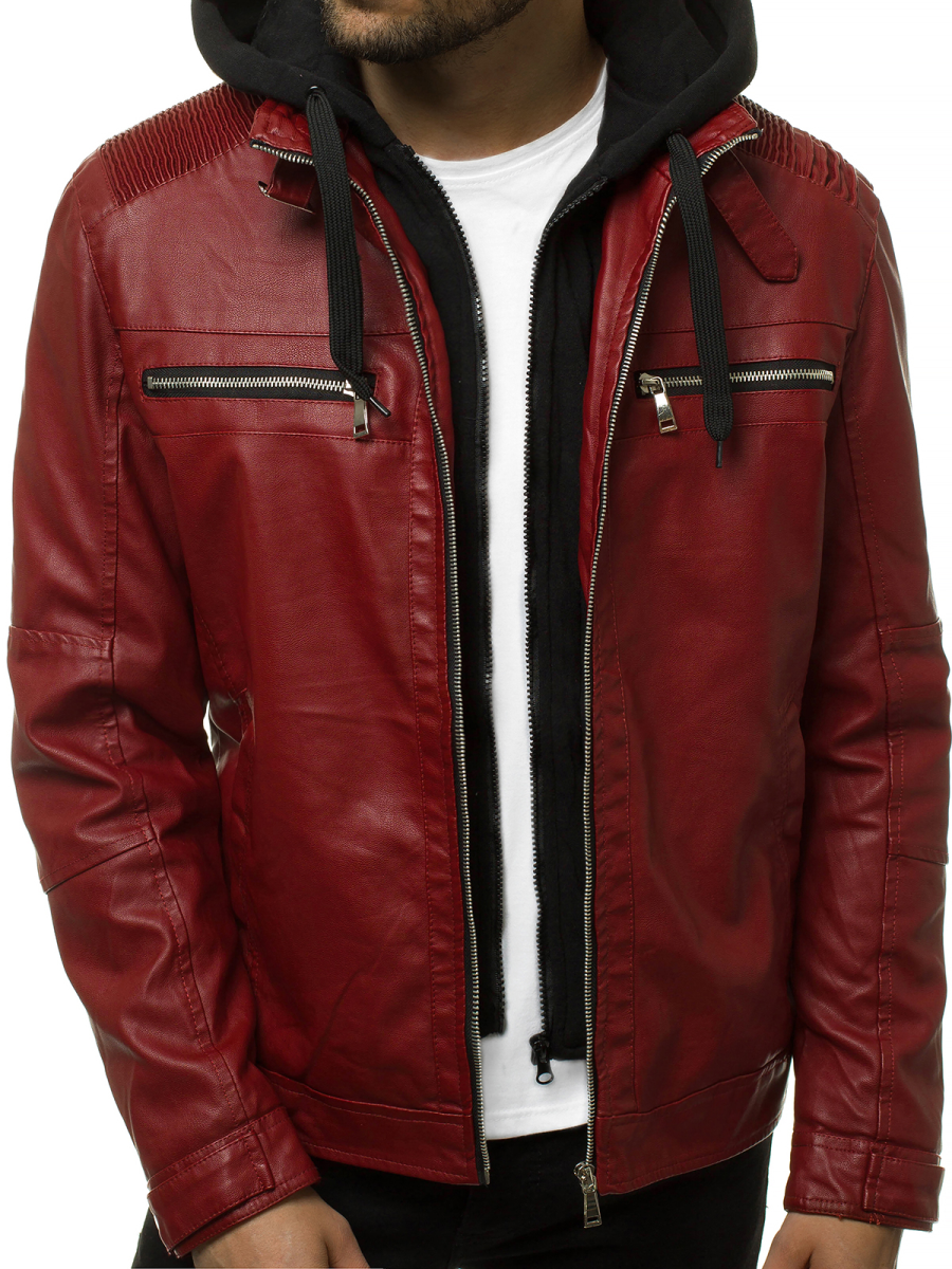 Herren Lederjacke Weinrot Ozonee Jb Jp1171 Ozonee