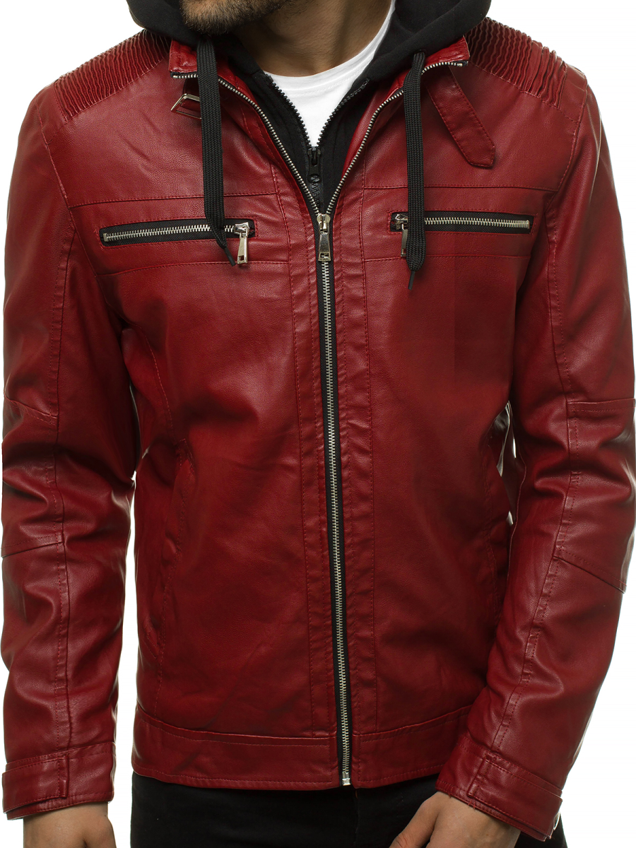 Herren Lederjacke Weinrot Ozonee Jb Jp1171 Ozonee