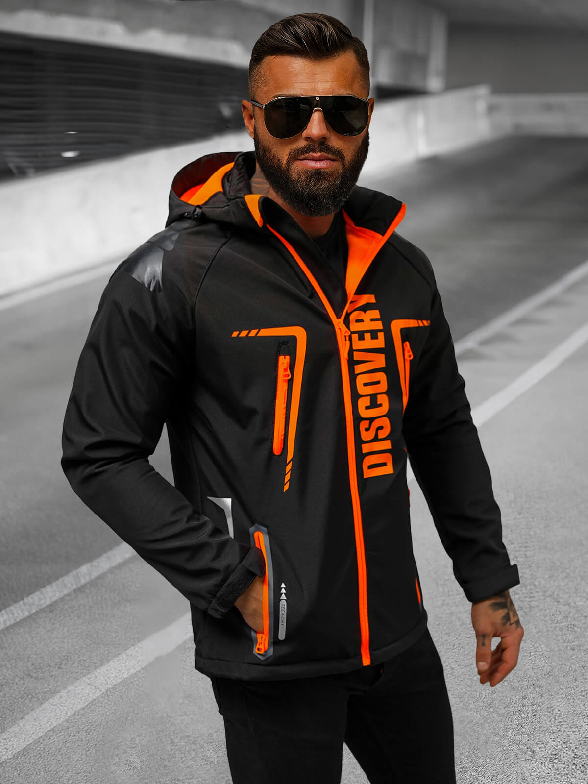 Ozonee Herren Softshell Jacke Schwarz-Orange OZONEE JS/HH025/1AZ