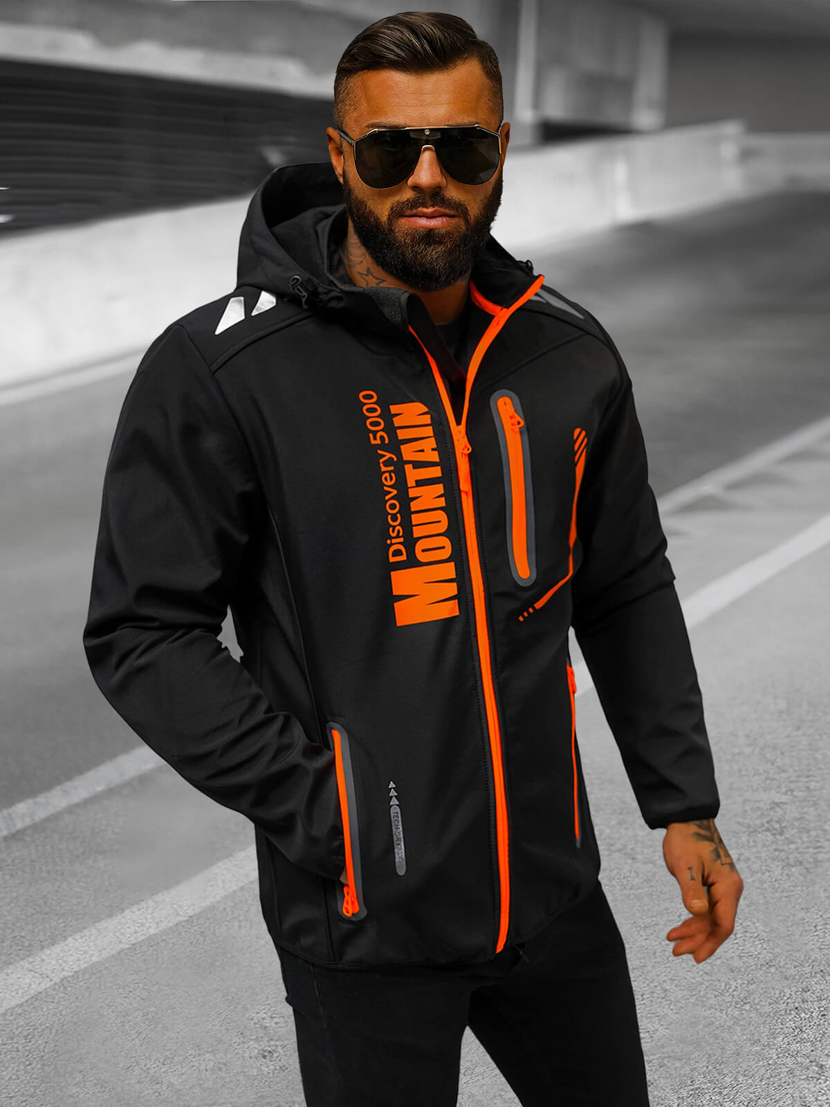 Ozonee Herren Softshell Jacke schwarz und orange OZONEE JS/HH026/1