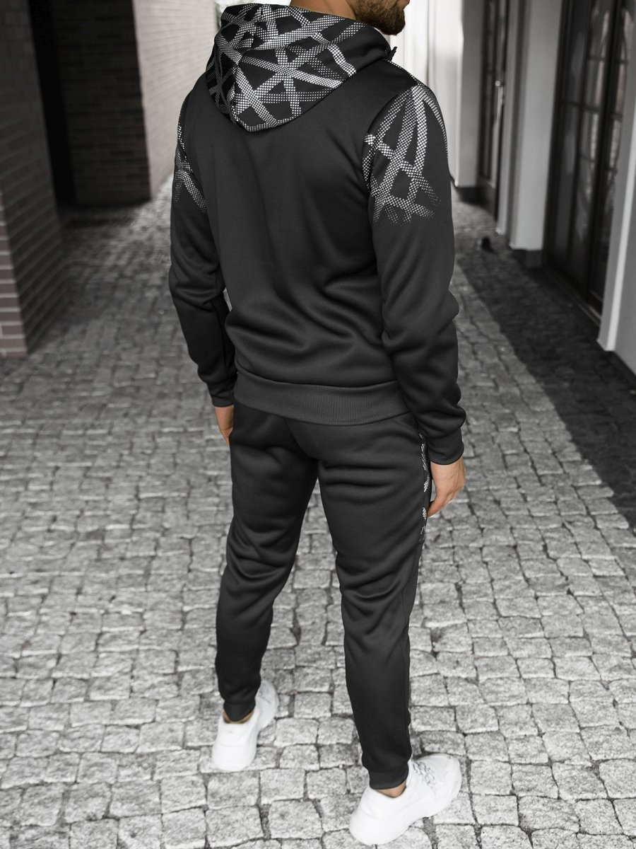 RYTEJFES Herren Hoodie-Sportanzug Schwarz - Minimalistisches Design, Weiches Baumwollmischgewebe, Kapuze Mit Kordelzug