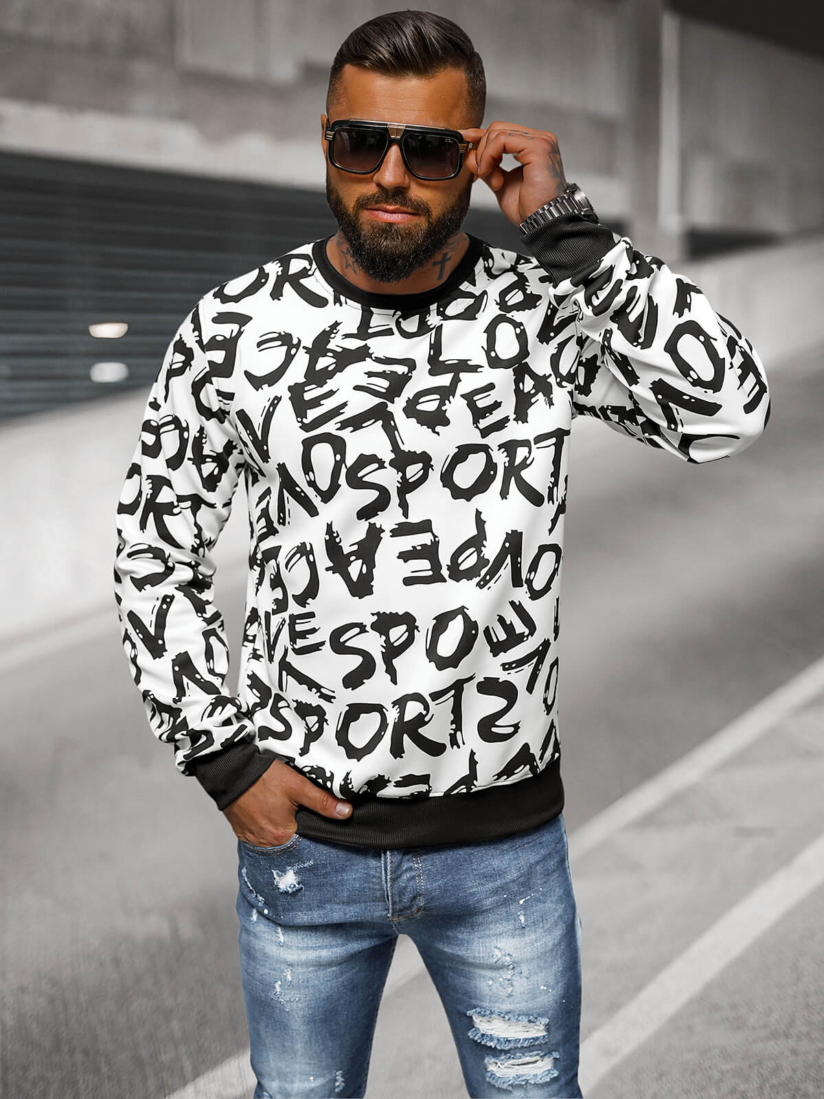 Ozonee Herren Sweatshirt Weiß OZONEE JS/8B1191/1