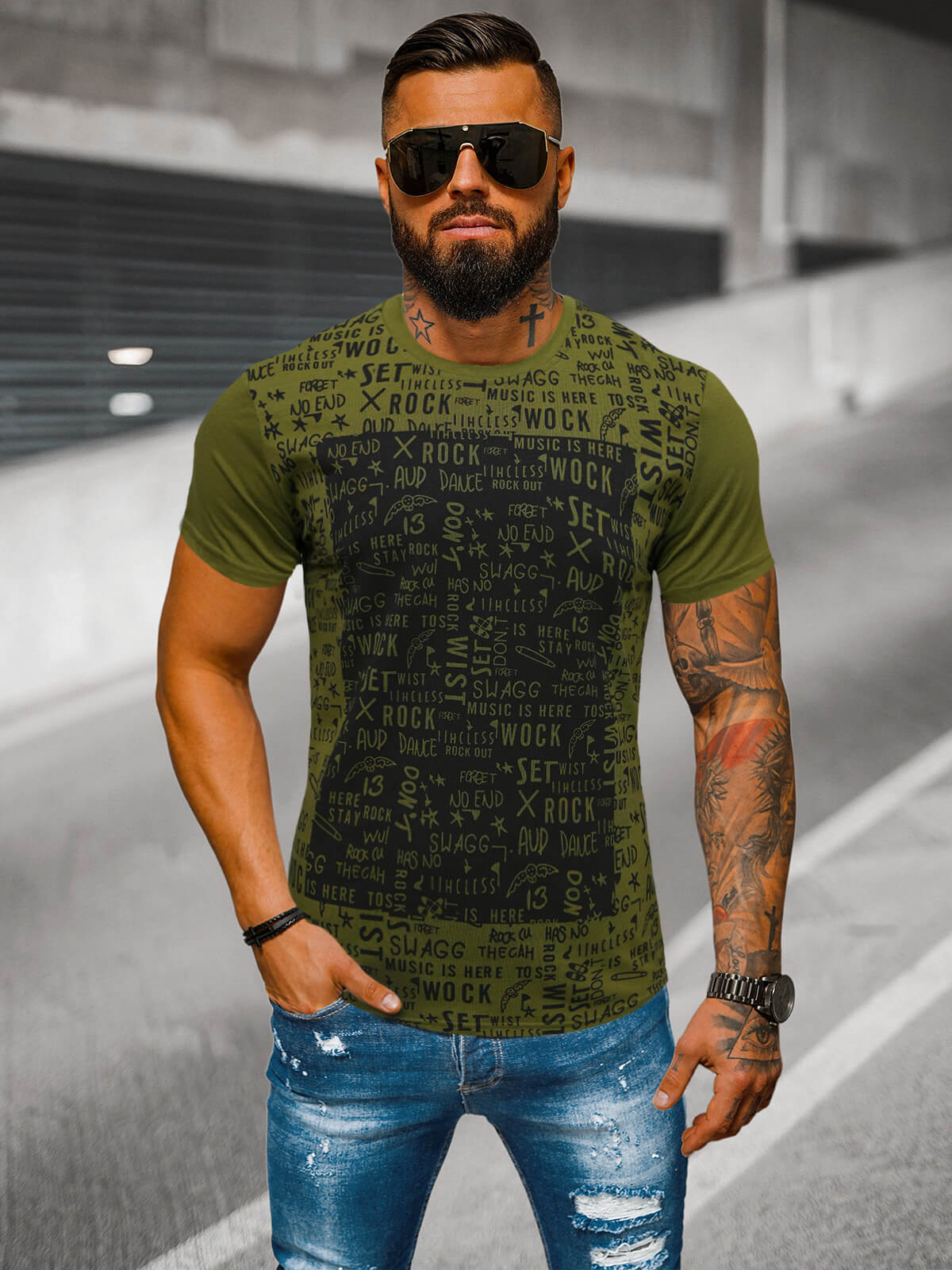 Ozonee Herren T-shirt Grün OZONEE O/T122/29Z