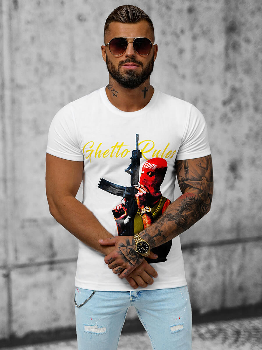 Ozonee Herren T-shirt Weiß OZONEE O/T129/1Z