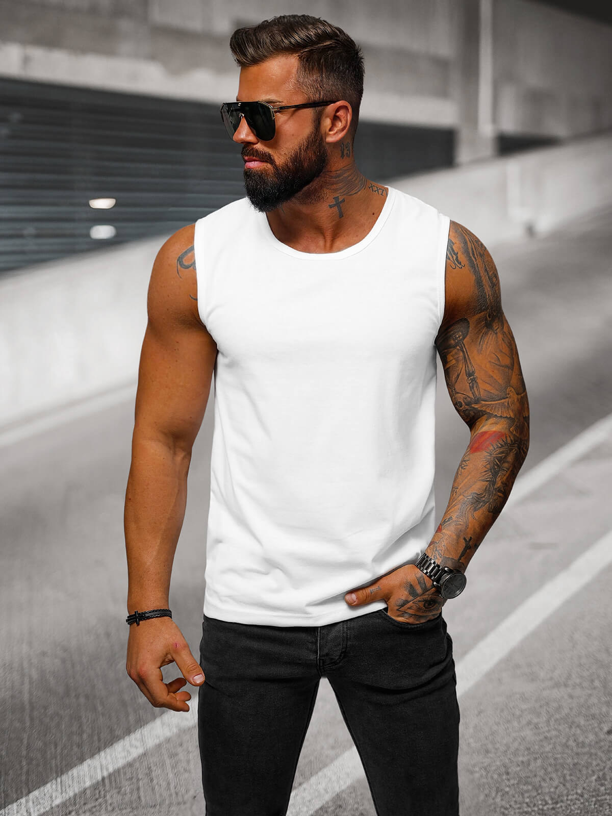 Ozonee Herren Tank Top Weiß OZONEE JS/99001Z