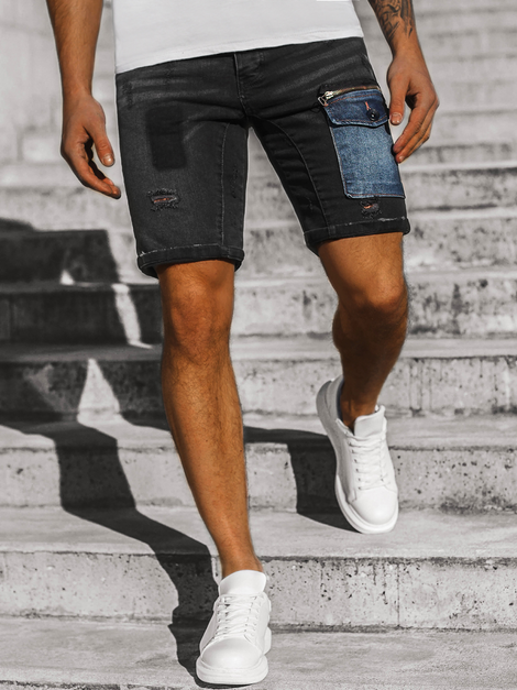 Herren Jeans shorts Schwarz OZONEE G/1071