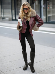 Damen Lederjacke Weinrot OZONEE JS/61M8512/6