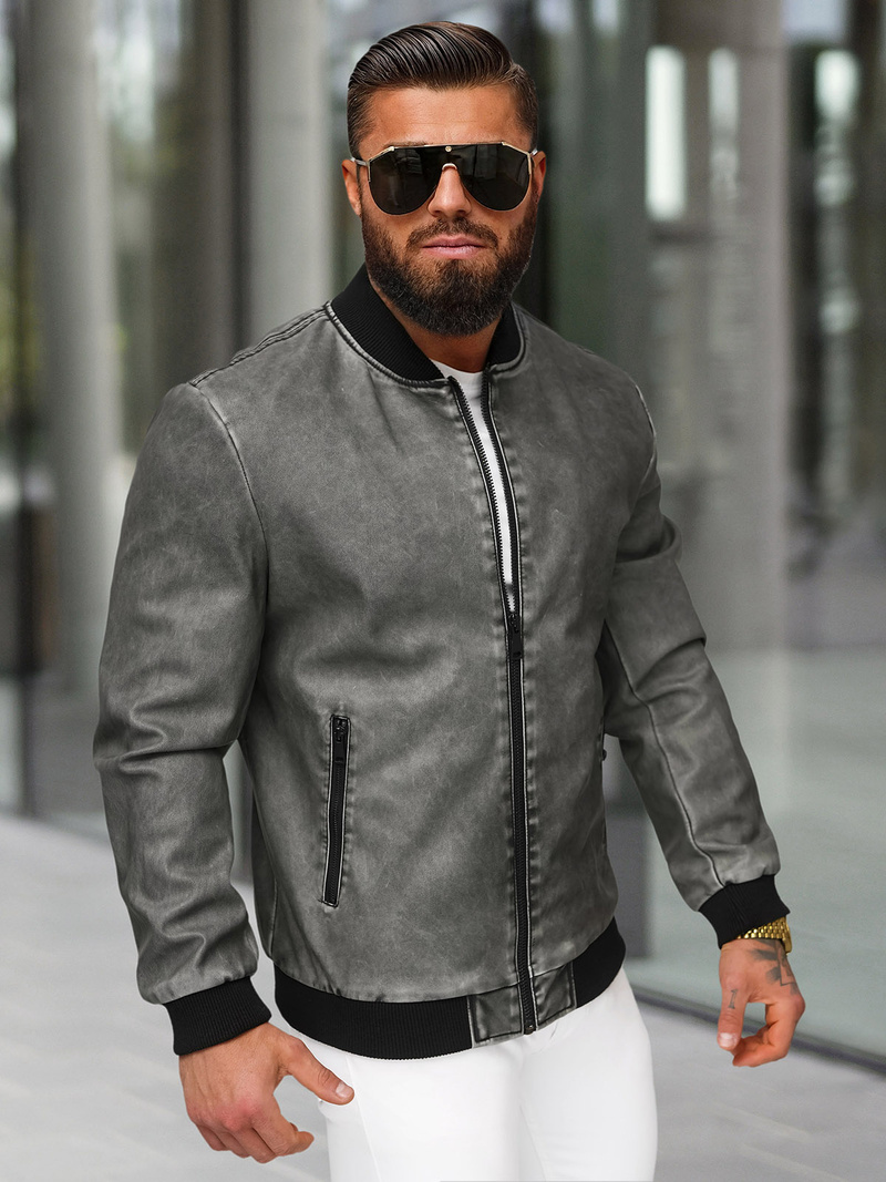 Herren Lederjacke Anthrazit OZONEE JS/11Z8107