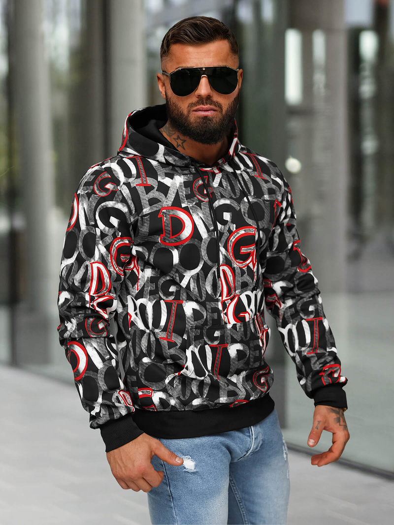 Herren Kapuzenpullover Schwarz OZONEE JS/8B1237/3