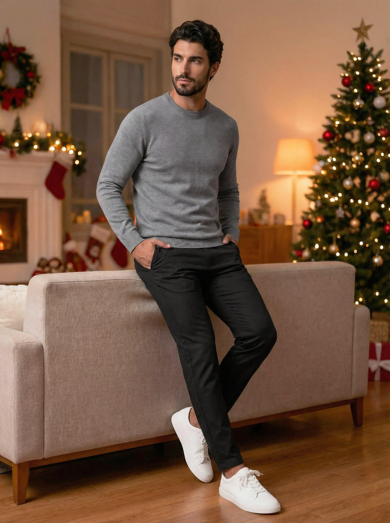 Herren Chino Hose Schwarz OZONEE V/6545Z