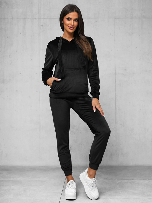 Damen Velours Sportanzug Schwarz OZONEE JS/35C1612/3