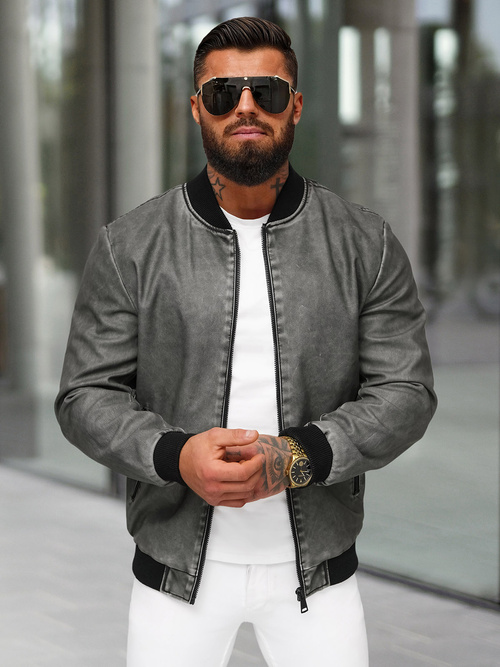 Herren Lederjacke Anthrazit OZONEE JS/11Z8107