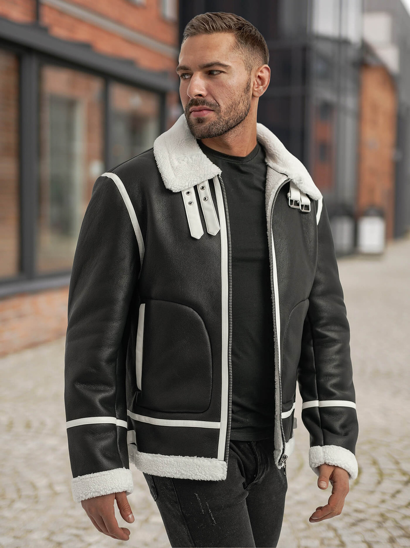 Herren Lederjacke Schwarz OZONEE JS/11Z8270