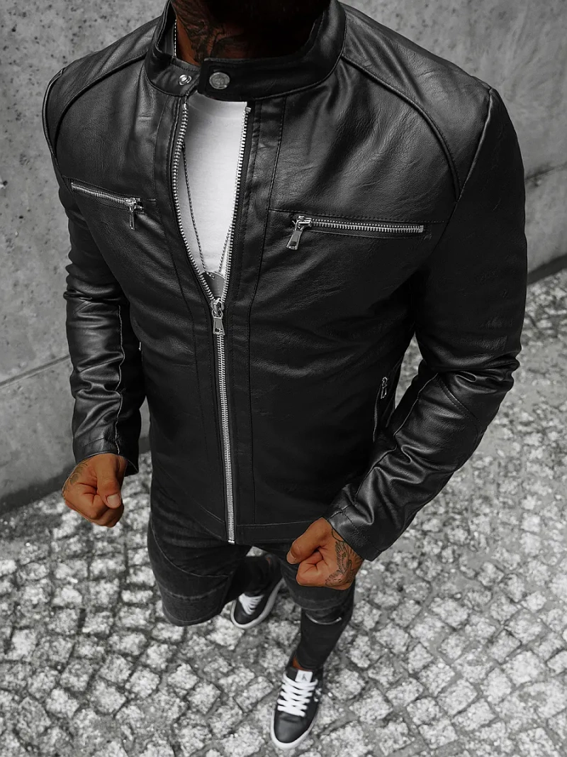 Herren Lederjacke Schwarz OZONEE JS/11Z8003