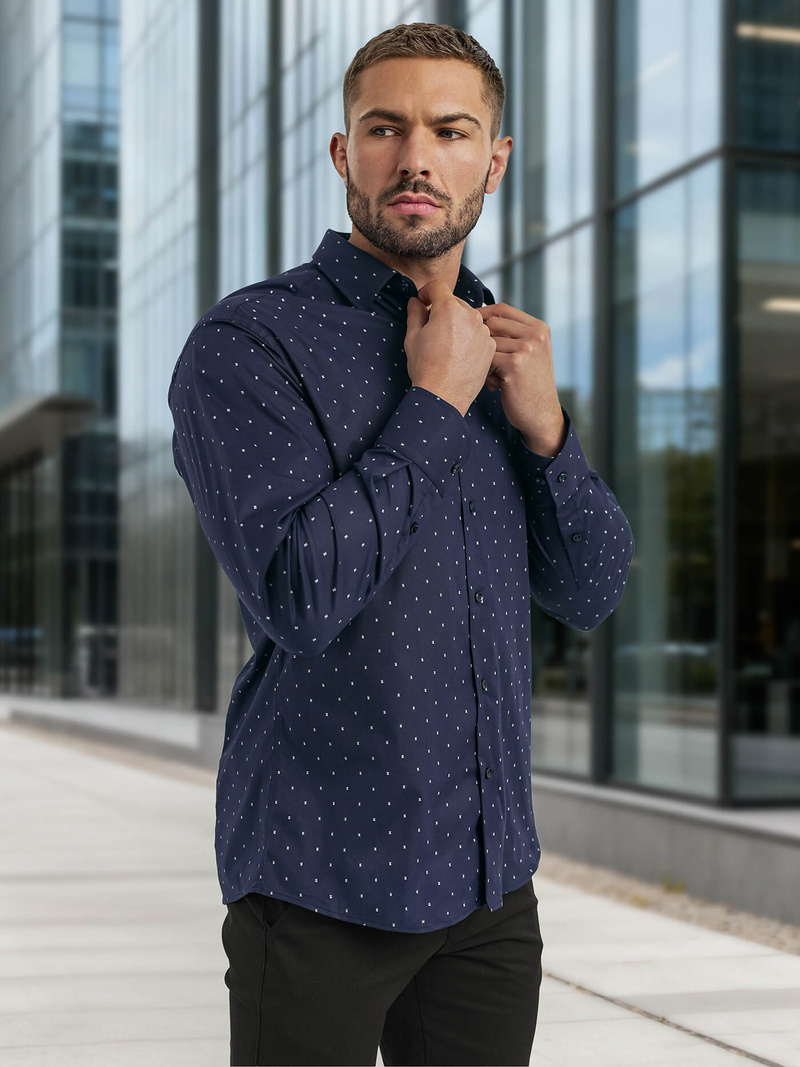 Herren Hemd Dunkelblau OZONEE V/V181