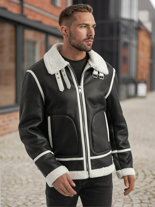 Herren Lederjacke Schwarz OZONEE JS/11Z8270