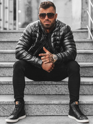 Herren Lederjacke Schwarz OZONEE O/M796