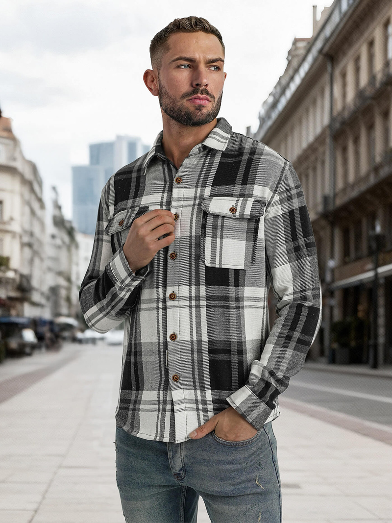 Herren Hemd Schwarz-Weiß OZONEE NB/MC728N/3