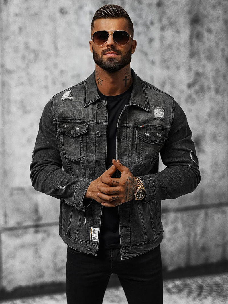 Herren Jeansjacke Schwarz OZONEE NB/MJ515N