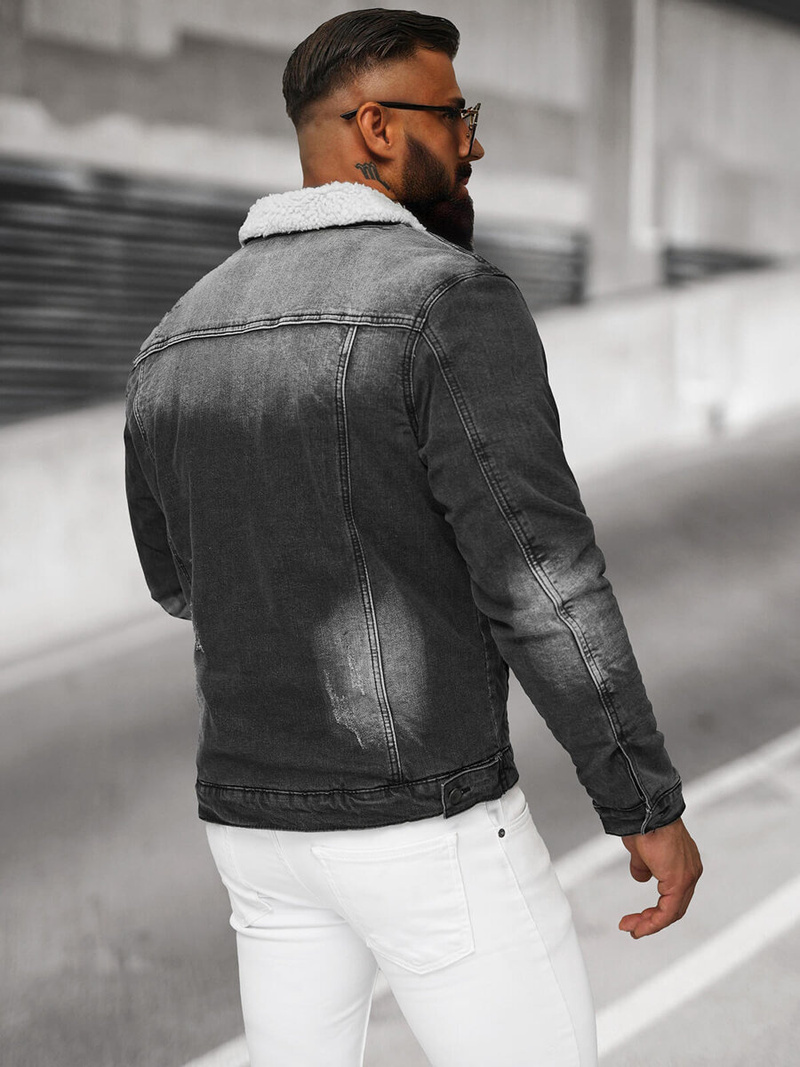 Herren Jeansjacke Sherpa Schwarz OZONEE NB/MJ513N