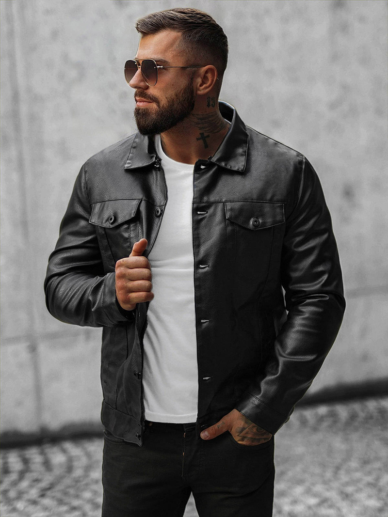 Herren Lederjacke Schwarz OZONEE O/8830/1