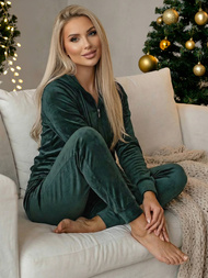 Damen Velours Sportanzug Dunkelgrün OZONEE JS/8C1176/9Z