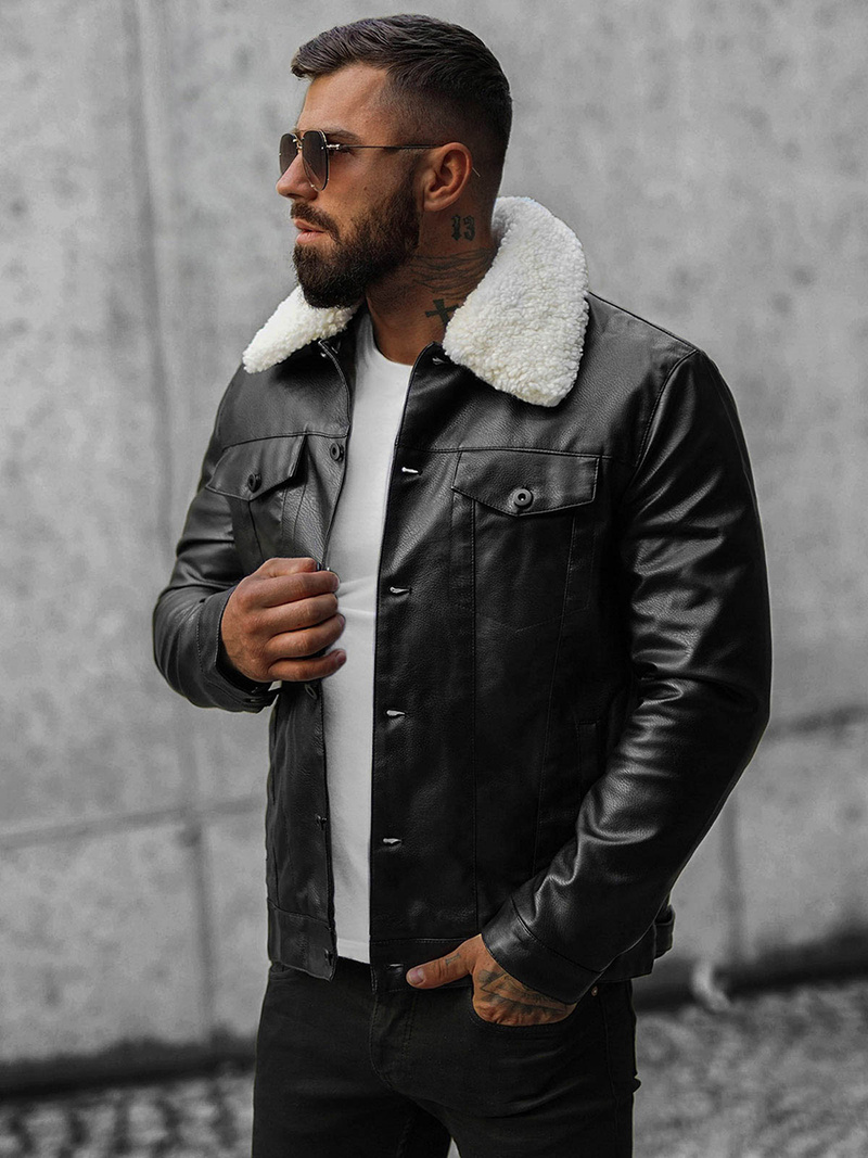 Herren Lederjacke Schwarz OZONEE O/8830/1