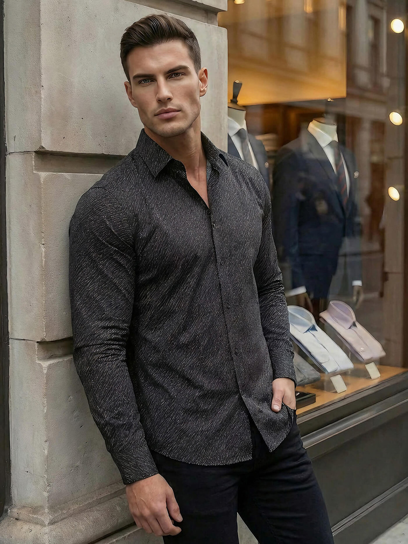 Herren Hemd Schwarz OZONEE V/V184Z