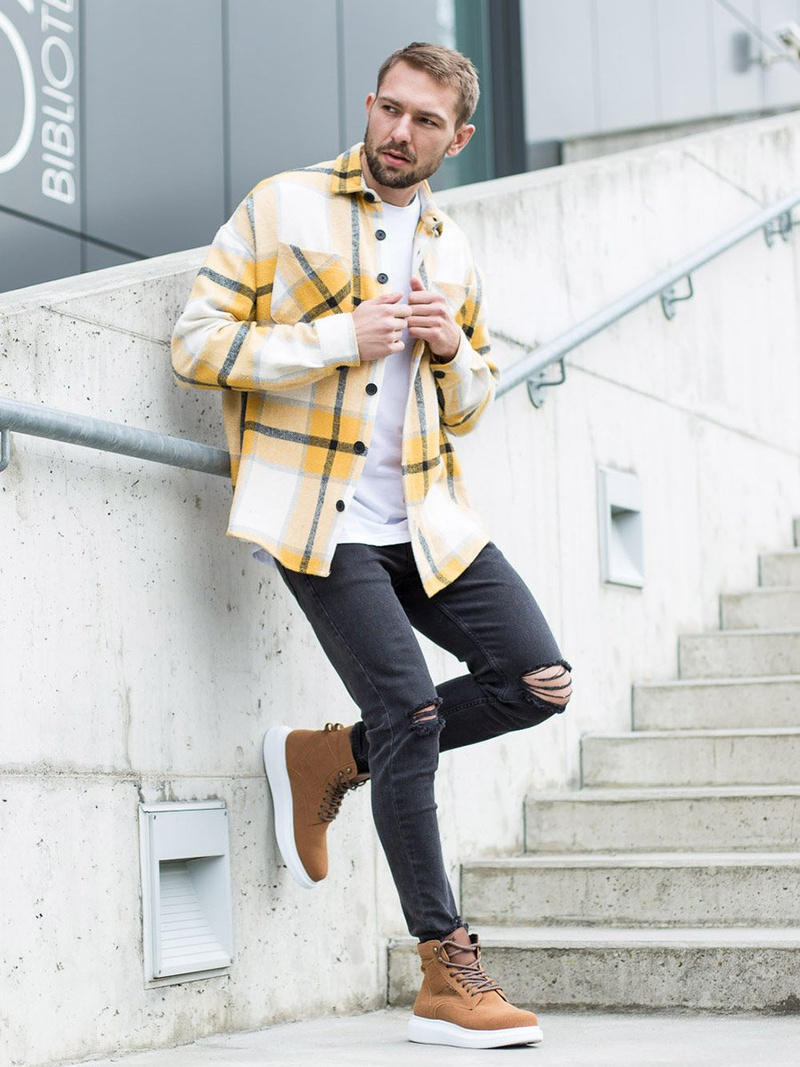 Herren Hemd Jacke Gelb OZONEE O/DR2020