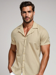 Herren Kurzarmhemd Beige OZONEE O/Y971TZ