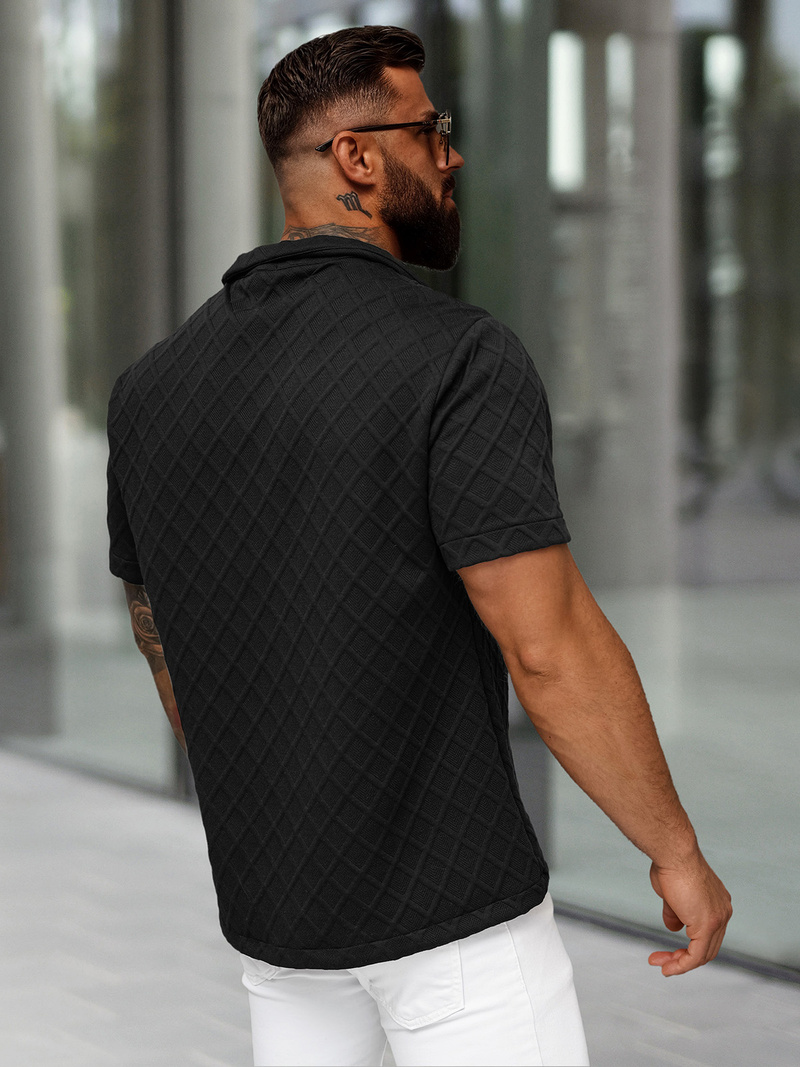 Herren Kurzarmhemd Schwarz OZONEE O/B2257